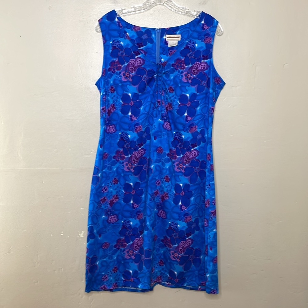 VINTAGE Expressions Blue & Purple Floral Dress V-Neck Lightweight Rayon 12
